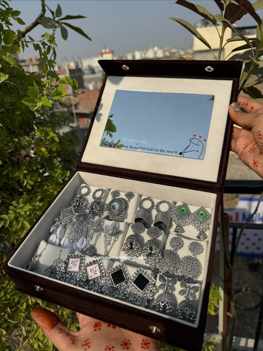 12 Pair Jhumka with Box & Mirror🪞✨