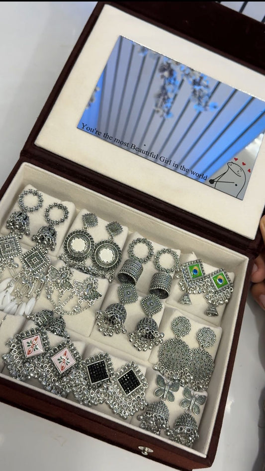 12 Pair Jhumka Box With Mirrorπͺβ¨