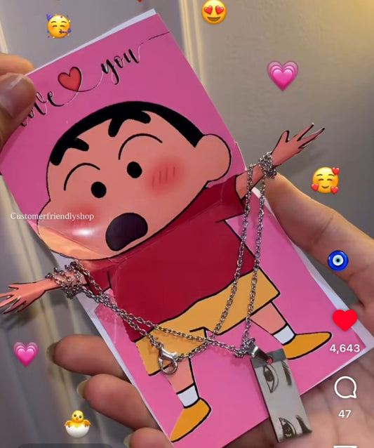 Shinchan card with customised eye photo pendant