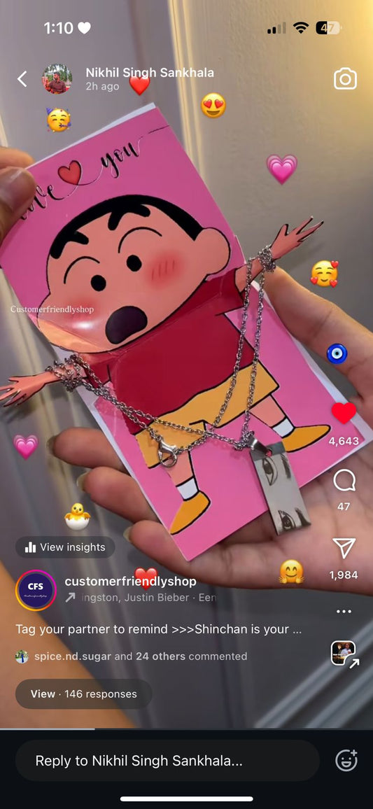Shinchan card with customised eye photo pendant