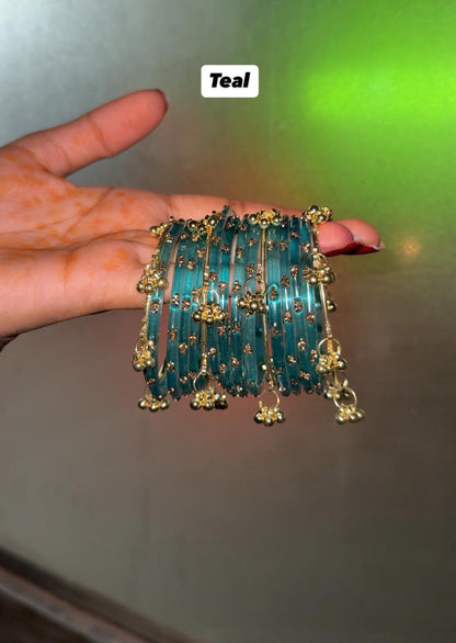 12 Bangles Set With Ghungroo Bangles