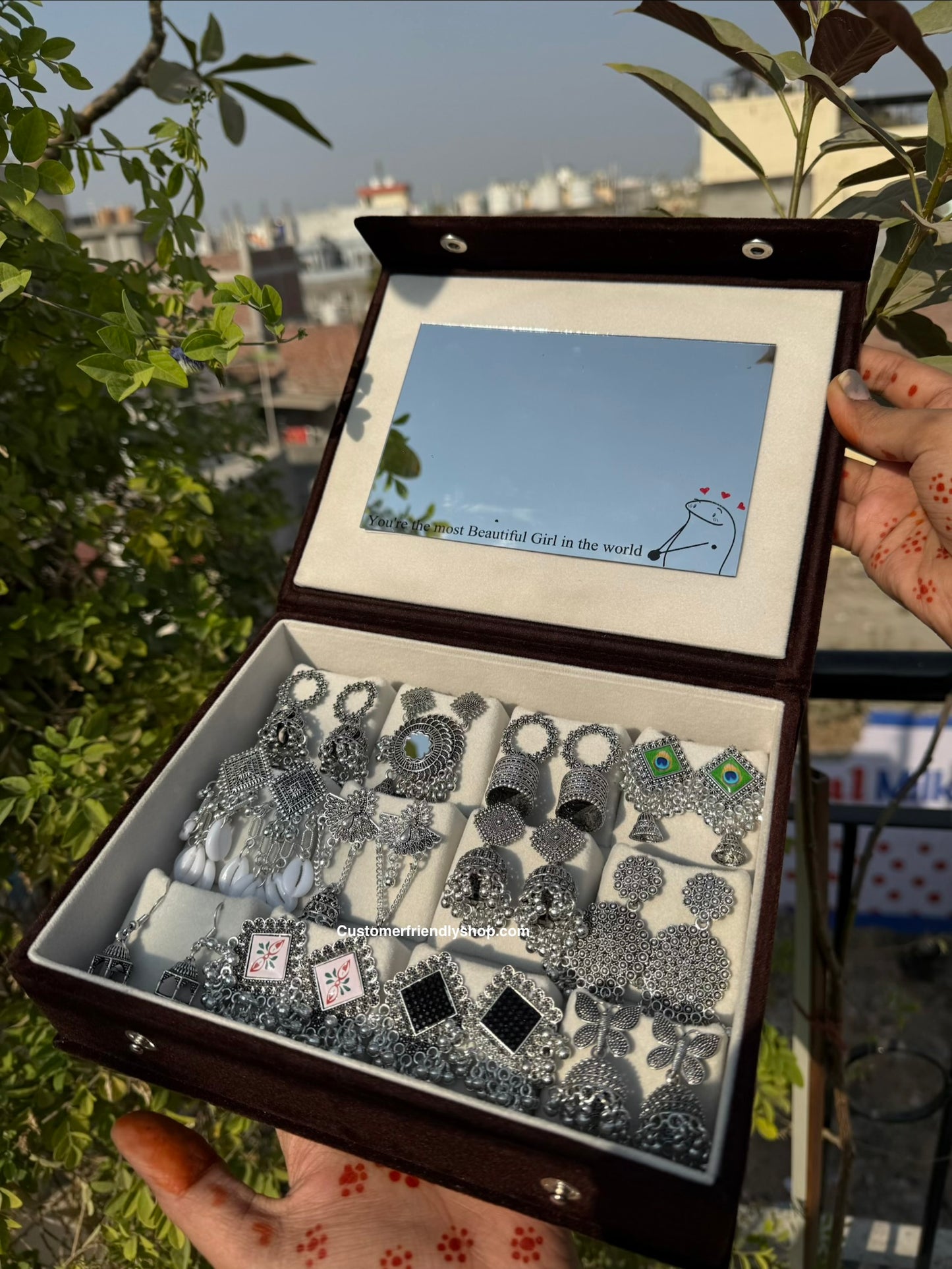 12 Pair Jhumka with Box & Mirror🪞✨