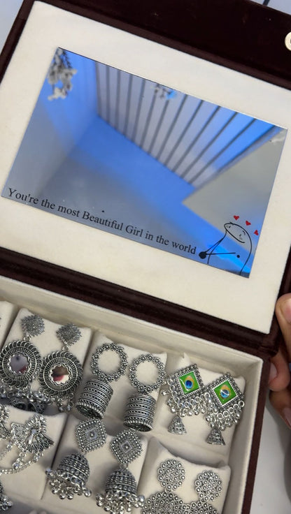 12 Pair Jhumka with Box & Mirror🪞✨