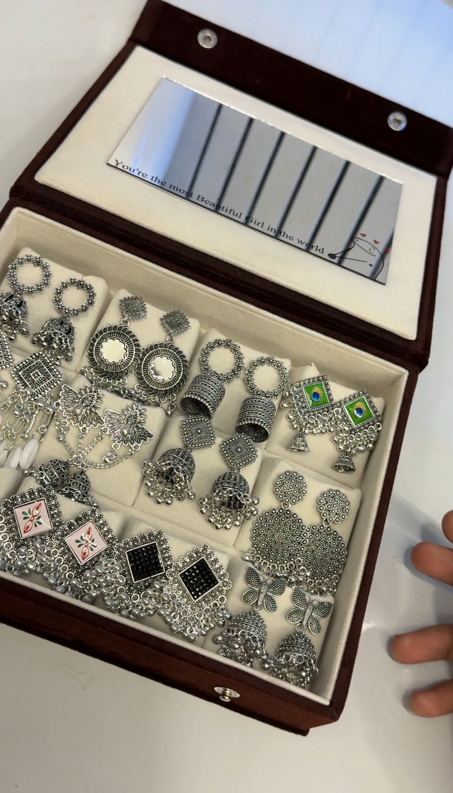 12 Pair Jhumka with Box & Mirror🪞✨